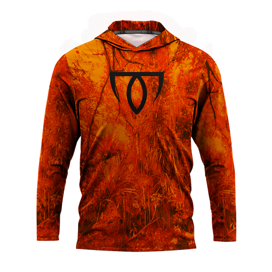 CAMO L/S HOODED DRI FIT - ORANGE